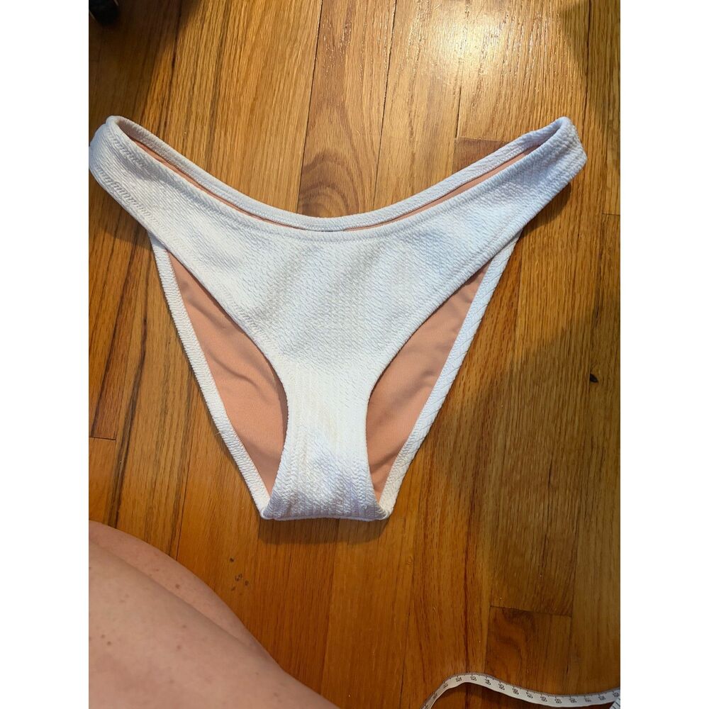J.Crew White textured curved waist cheeky bikini bottom- NEW Size Medium, M